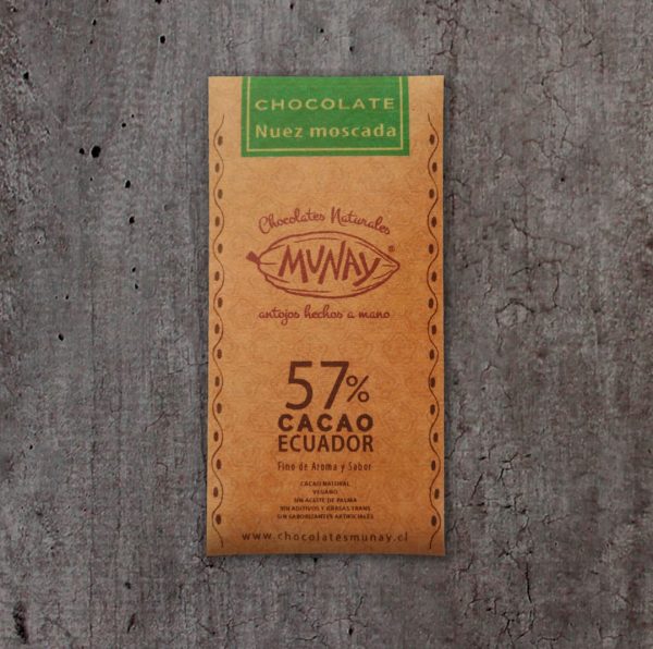 Chocolate 57% cacao con Nuez Moscada (40 grs)